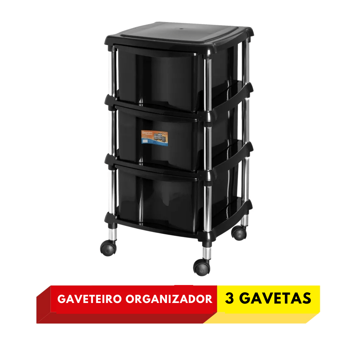 Gaveteiro Com Rodinhas Plástico Preto 613-7