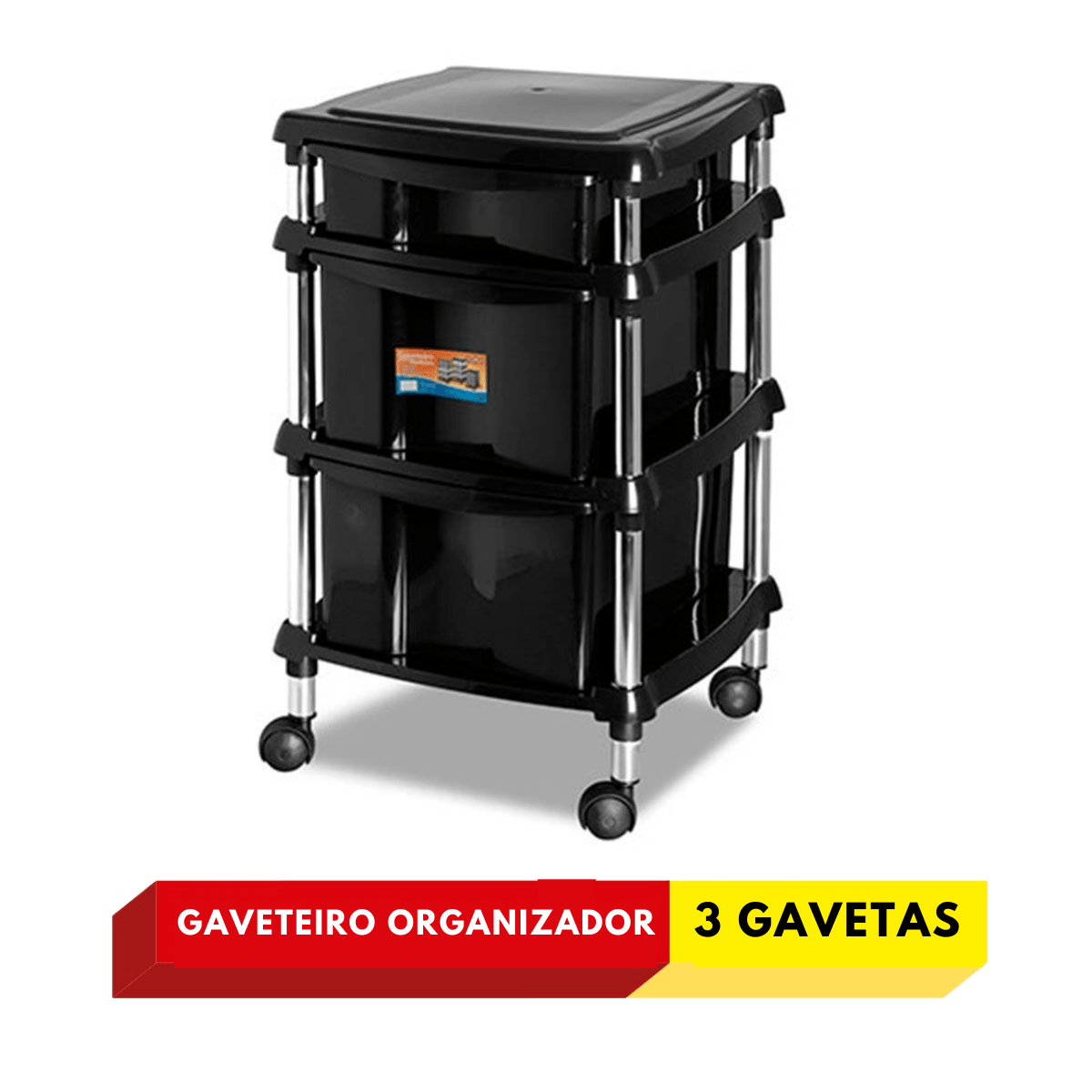 Gaveteiro Com Rodinhas Plástico Preto 614-7