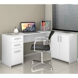 Mesa para Computador de Canto 2 gavetas Office Notável Móveis Branco New