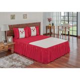 Colcha Casal Cobre Leito Requinte Vermelho Bordado 3pçs Cama Box