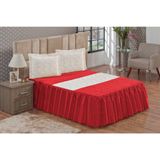 Colcha Casal Cobre Leito Requinte Vermelho Bordado 3pçs Cama Box