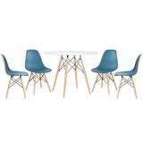Mesa Redonda Eames 100cm Branco + 4 Cadeiras Turquesa