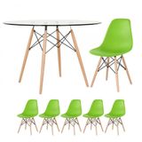 Mesa Redonda Eames 120cm + 5 Cadeiras Verde Claro