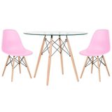 Mesa Redonda Eames 100cm + 2 Cadeiras Rosa Claro