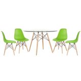 Mesa Redonda Eames 120cm + 4 Cadeiras Verde Claro
