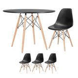 Mesa Redonda Eames 100cm Preto + 3 Cadeiras Preto