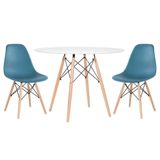 Mesa Redonda Eames 100cm Branco + 2 Cadeiras Turquesa