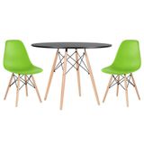 Mesa Redonda Eames 100cm Preto + 2 Cadeiras Verde Claro