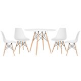 Mesa Redonda Eames 100cm Branco + 4 Cadeiras Branco