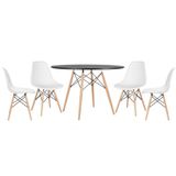 Mesa Redonda Eames 120cm Preto + 4 Cadeiras Branco