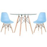 Mesa Redonda Eames 100cm + 2 Cadeiras Azul Claro