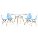 Mesa Redonda Eames 120cm + 4 Cadeiras Azul Claro Azul-claro