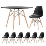 Mesa Redonda Eames 120cm Preto + 6 Cadeiras Preto