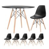 Mesa Redonda Eames 100cm Preto + 5 Cadeiras Preto