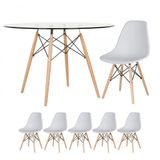 Mesa Redonda Eames 120cm + 5 Cadeiras Cinza Claro