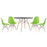 Mesa Redonda Eames 120cm Preto + 4 Cadeiras Verde Claro