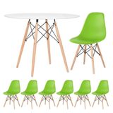 Mesa Redonda Eames 100cm Branco + 6 Cadeiras Verde Claro