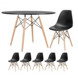 Mesa Redonda Eames 120cm Preto + 5 Cadeiras Preto