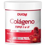 Colágeno Tipo 1 E 2 Com Vitaminas E C E D 200g Morango Duom