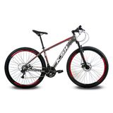 BICICLETA ARO 29 KSW 24V - CAMBIOS INDEX HIDRAULICO+TRAVA - GRAFITE/VERMELHO, 21