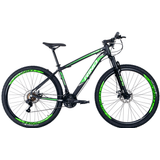 BICICLETA ARO 29 RINO ATACAMA - 24V - FREIO A DISCO  - CAMBIOS INDEX - PRETO/VERDE, 19