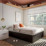 Base para Cama Box Casal Madeleine com Baú Corino (47x138x188) Preta