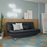 Sofá-Cama 3 Lugares Casal Premium Precious Couro Sintético Preto