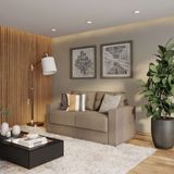 Sofá 3 Lugares Retrátil Nuremberga Suede Bege 180 cm