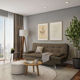 Sofá-Cama 3 Lugares Casal Luxo Suede Café