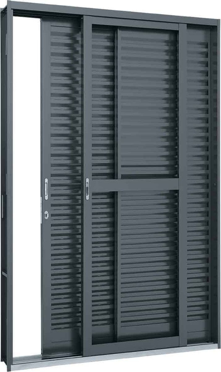 Porta Balcão Aço 3 Folhas 217x160x12cm Abertura Esquerda Sem Vidro - Cinza Menor preço em Porta Balcão Aço 3 Folhas 217x160x12cm Abertura Esquerda Sem Vidro - Cinza