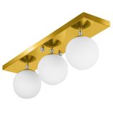 Lustre Luminária Retangular Triplo Dourado Orby Bolinha