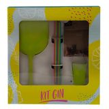 Kit Gin Taça Yellow 550 Ml Especiarias Copo Shot 6 Mexedores