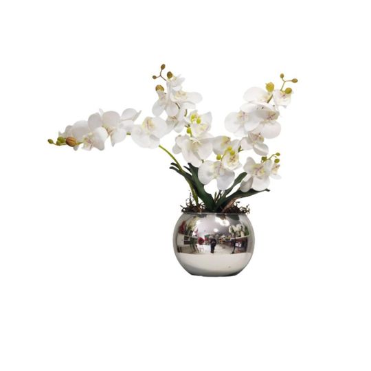 Arranjo Flores 3 Orquídeas Branca Toque Real Com Vaso Prata - Carrefour