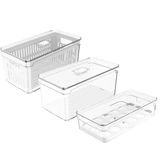 Kit 3 Caixas Organizadoras De Geladeira Transparentes Armazenadoras De Frutas Legumes Ovos Clear Fresh Ou