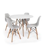 Conjunto Mesa De Jantar Redonda Solo Branca 90cm Com 4 Cadeiras Solo - Cinza