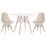 Mesa Redonda Eames 100cm Branco + 2 Cadeiras Nude