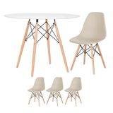 Mesa Redonda Eames 100cm Branco + 3 Cadeiras Nude