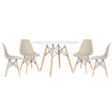 Mesa Redonda Eames 120cm Branco + 4 Cadeiras Nude