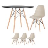 Mesa Redonda Eames 100cm Preto + 3 Cadeiras Nude