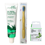 Escova De Dentes Infantil De Bambu + Fio Dental Orgânico + Gel Dental Sem Fluor  - Azul