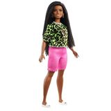 Boneca Barbie Fashionistas - 144 Cabelo Trançado Longo Blusa Verde Neon Animal Shorts Pink