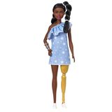 Boneca Barbie Fashionistas - 146 Morena Tranças Torcidas Perna Protética Vestido Estrelas