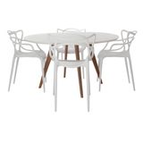 Mesa de Jantar Square Redonda Branco Fosco 88cm + 4 Cadeiras Allegra Branca