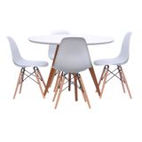 Mesa de Jantar Square Redonda Branca Fosco 88cm + 4 Cadeiras Eiffel em PP Branca com Base de Madeira