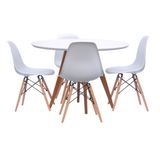 Mesa de Jantar Square Redonda Branco Fosco 88cm + 4 Cadeiras Eiffel em PP Branca com Base Madeira