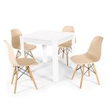 Conjunto Mesa De Jantar Quadrada Sofia Branca 80x80cm Com 4 Cadeiras Eames Eiffel - Nude