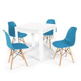 Conjunto Mesa De Jantar Quadrada Sofia Branca 80x80cm Com 4 Cadeiras Eames Eiffel - Turquesa