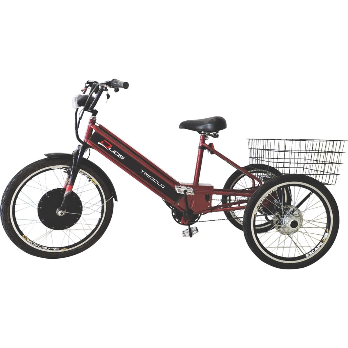 Triciclo Elétrico 800W com Pedal e Freio a Disco Vermelho Cereja Menor preço em Triciclo Elétrico 800W com Pedal e Freio a Disco Vermelho Cereja