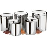 Conjunto Potes Inox Para Mantimentos c Tampa 5 Peças Cozinha