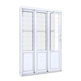 Porta de Correr Aço Lateral com Postigo e Grade Quadrada 2 Folhas Móveis e 1 Fixa Lucasa Facilità  213cmx150cmx17cm Branco